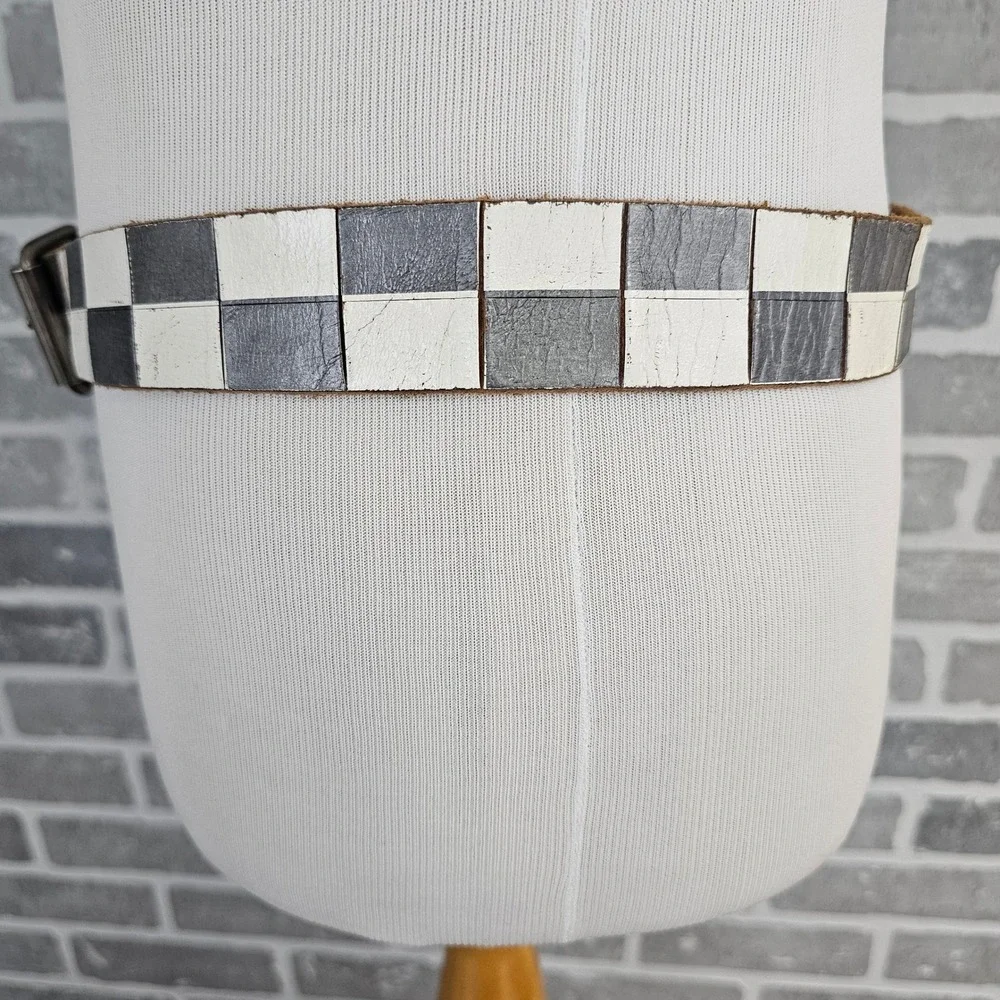 Urban Outfitters Black White Checkered Leather Belt Mens 34 Punk Ska Emo Y2K